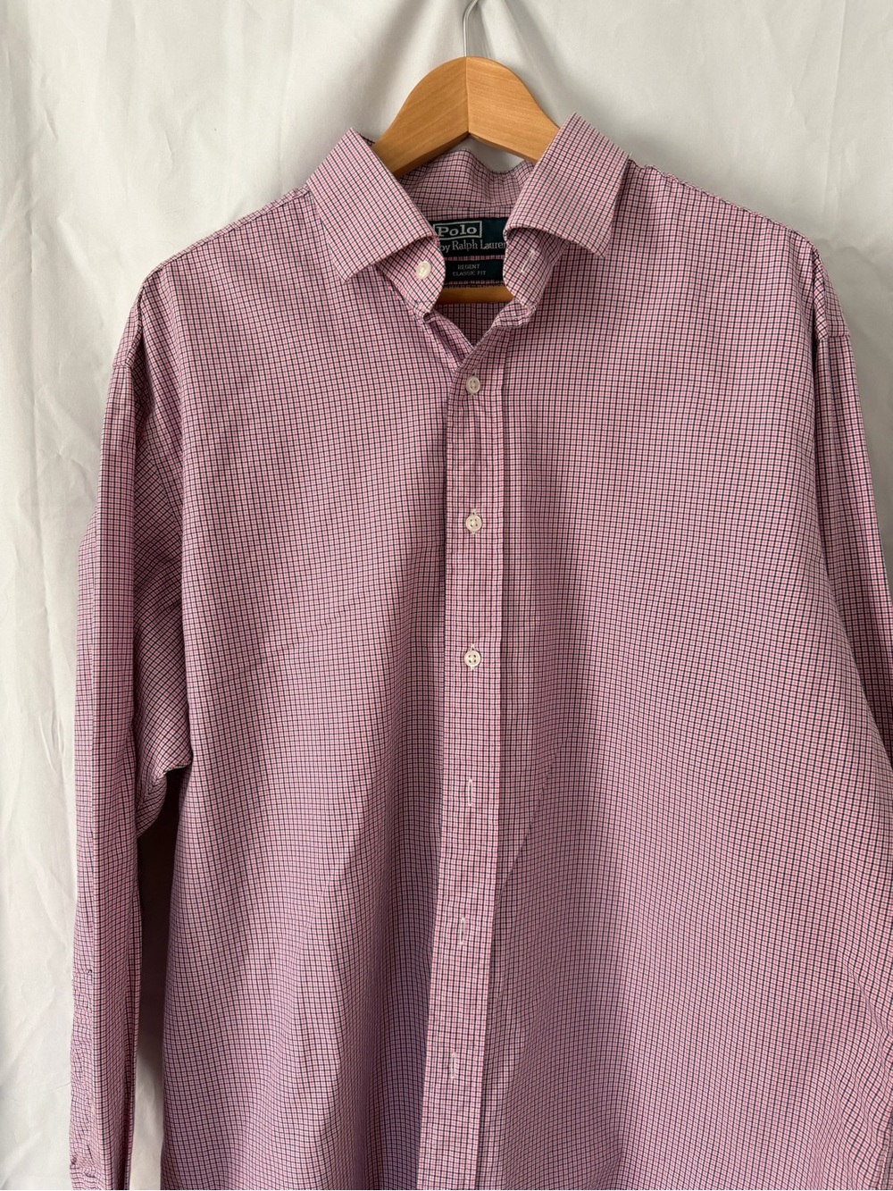 Polo Ralph Lauren Regent Classic Fit Pink Navy Micro Check Dress Shirt 15.5 34